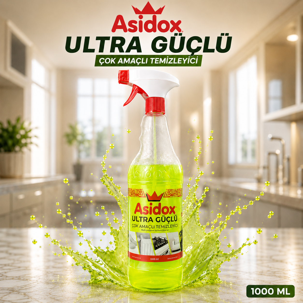 Asidox Ultra Güçlü 1000 ml Çok Amaçlı Temizlik Spreyi 1000ML