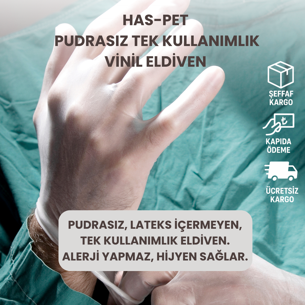 Has-Pet Vinil Eldiven Pudrasız (Lateks İçermez) – 100 Çift