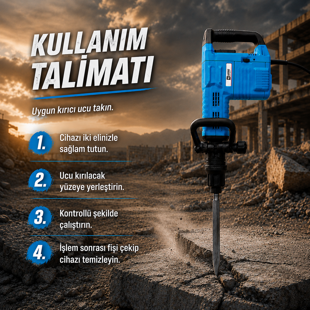 CATPOWER 7911 Profesyonel 1500W Elektrikli Kırıcı – Beton ve Duvar İçin Yüksek Darbe Gücü