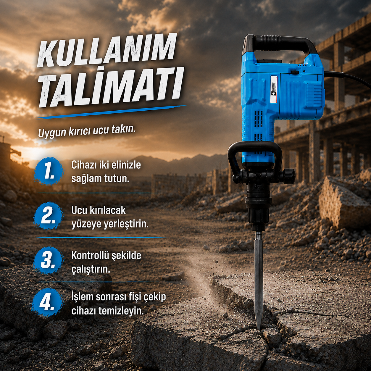CATPOWER 7911 Profesyonel 1500W Elektrikli Kırıcı – Beton ve Duvar İçin Yüksek Darbe Gücü