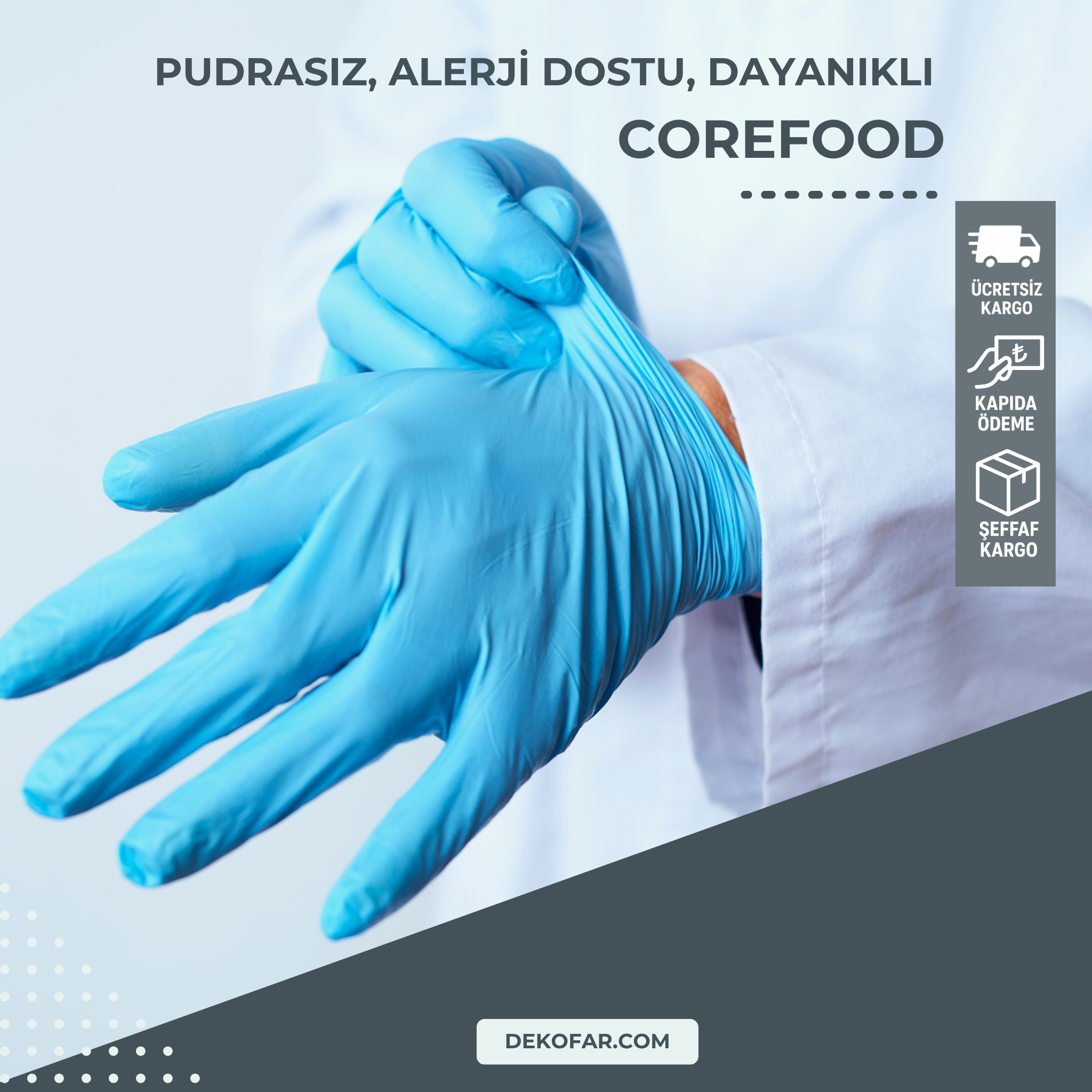 Corefood Pudrasız, Latekssiz Tek Kullanımlık Eldiven – 100 Çift