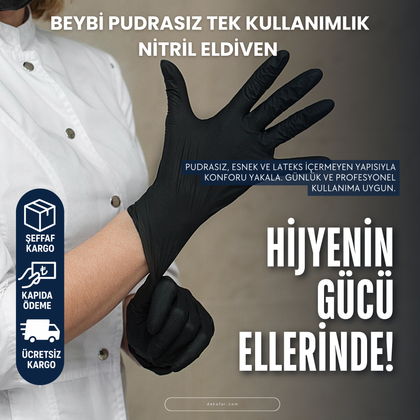 Beybi Pudrasız Tek Kullanımlık Nitril Eldiven (Latekssiz) – L, 100’lü