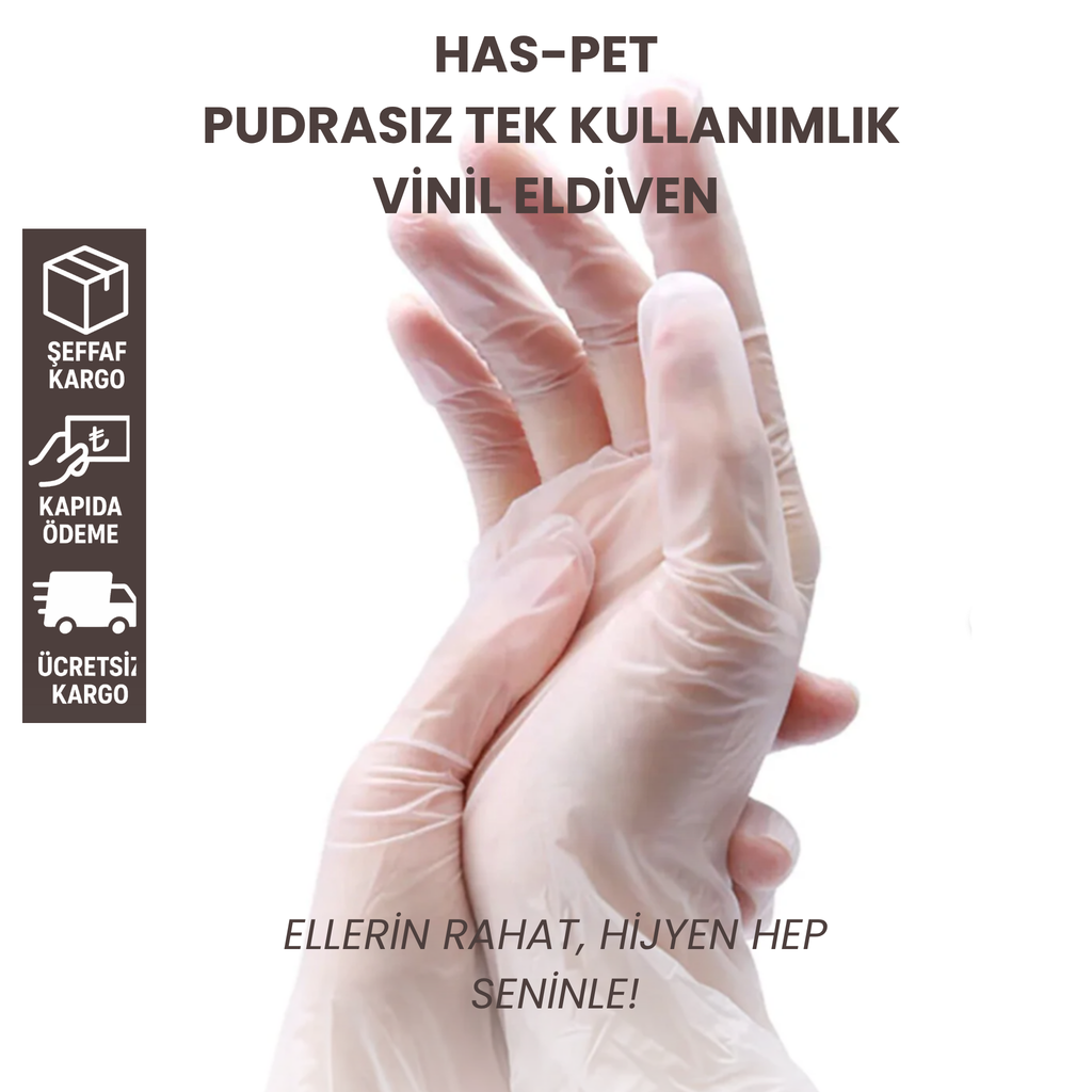Has-Pet Vinil Eldiven Pudrasız (Lateks İçermez) – 100 Çift