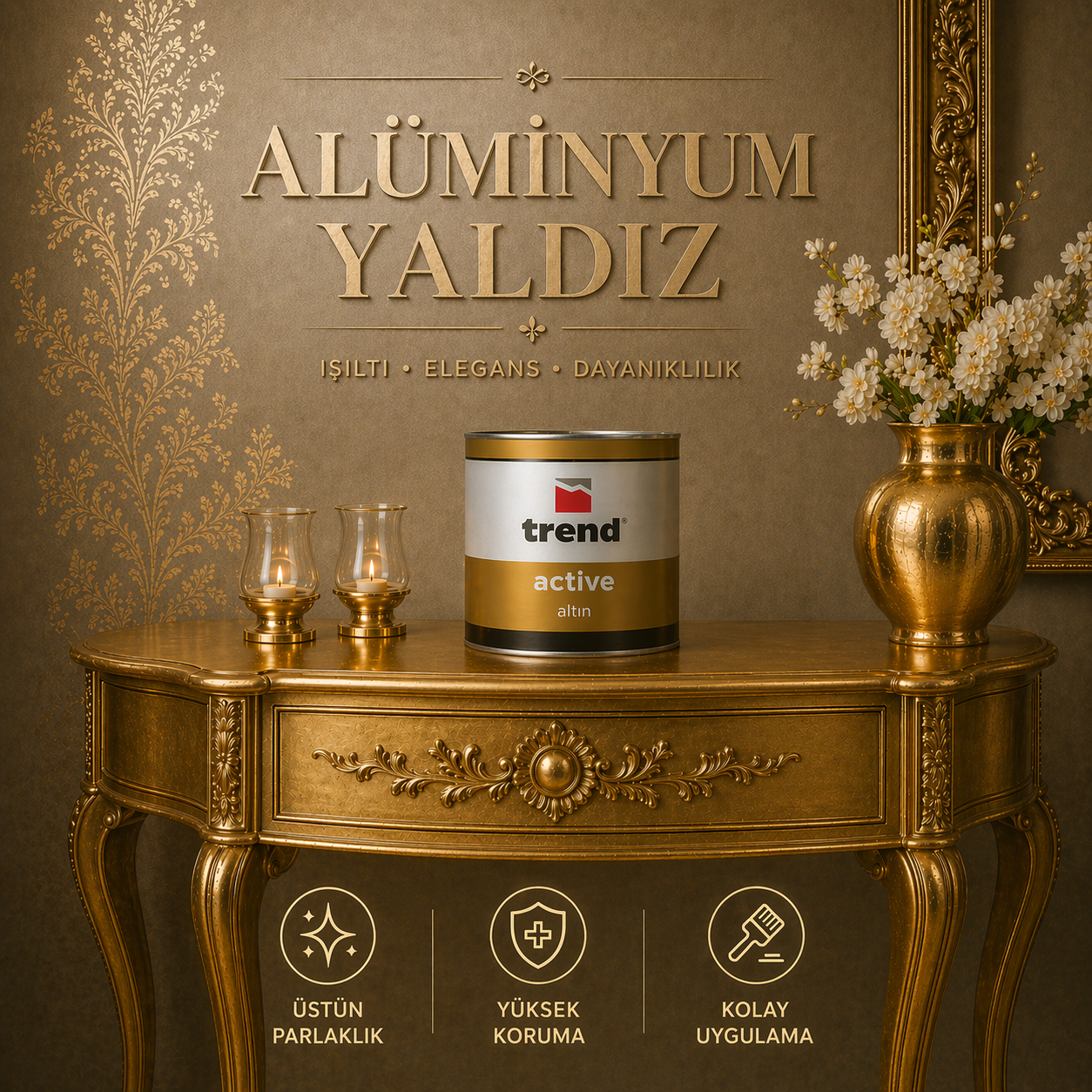 Uzun Ömürlü Yaldız Efektli Alüminyum Boya - Altın Renk