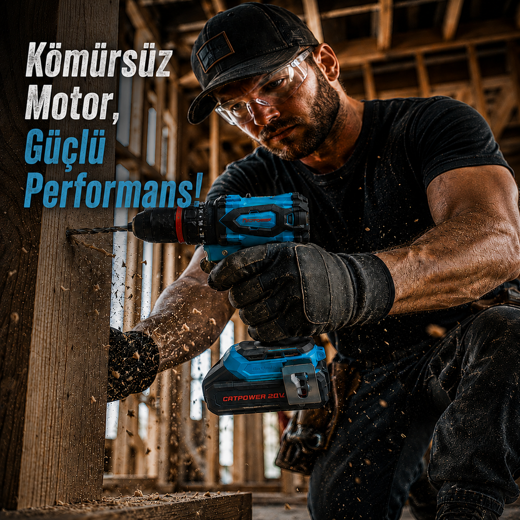 CATPOWER 4112 Kömürsüz Darbeli Akülü Vidalama 20V – 50 Nm, Çift Akülü, 50 Parça Aksesuar Seti