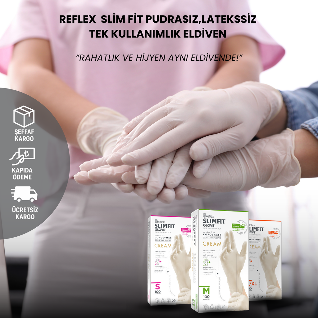 Reflex  Slim Fit Pudrasız,Latekssiz Tek Kullanımlık Eldiven - L