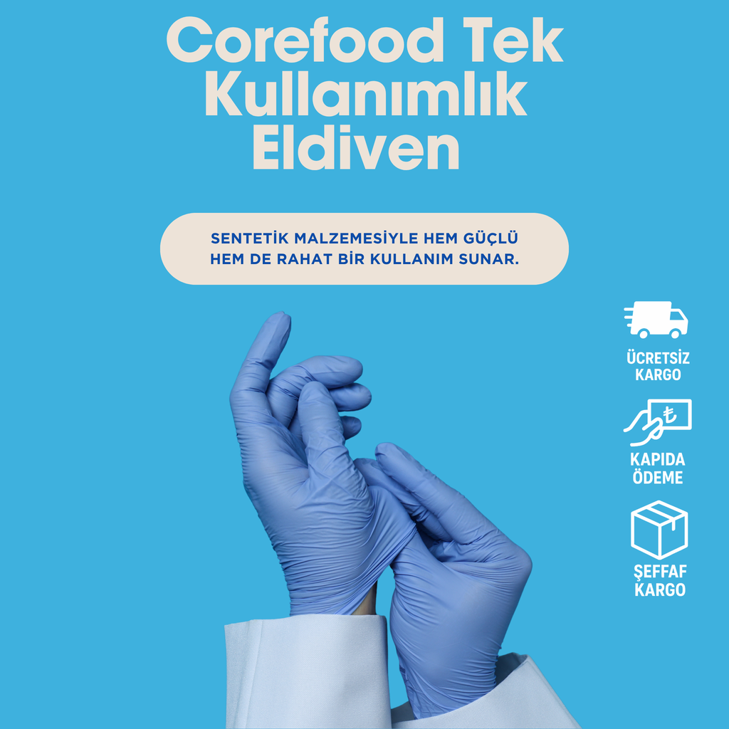 Corefood Pudrasız, Latekssiz Tek Kullanımlık Eldiven – 100 Çift