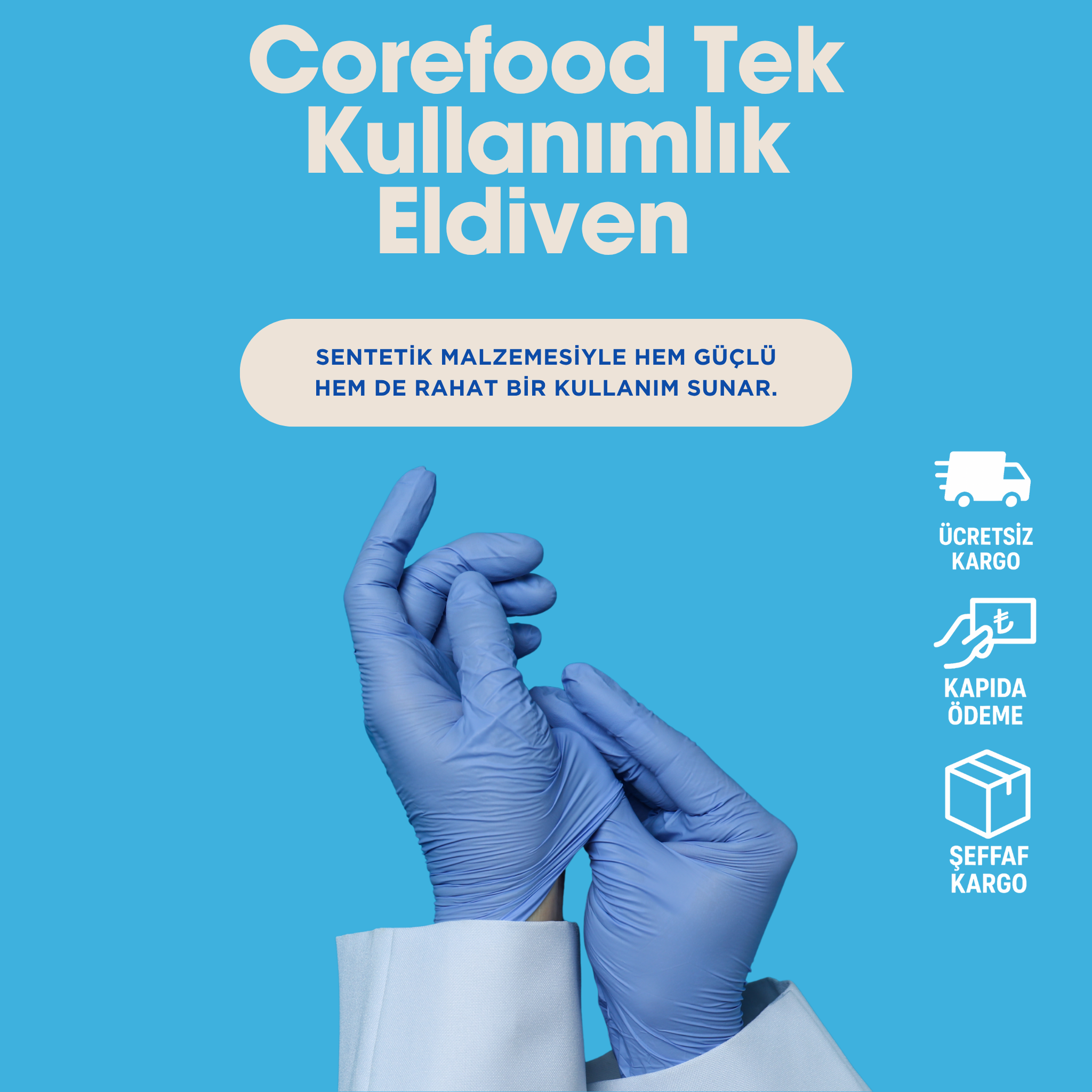 Corefood Pudrasız, Latekssiz Tek Kullanımlık Eldiven – 100 Çift