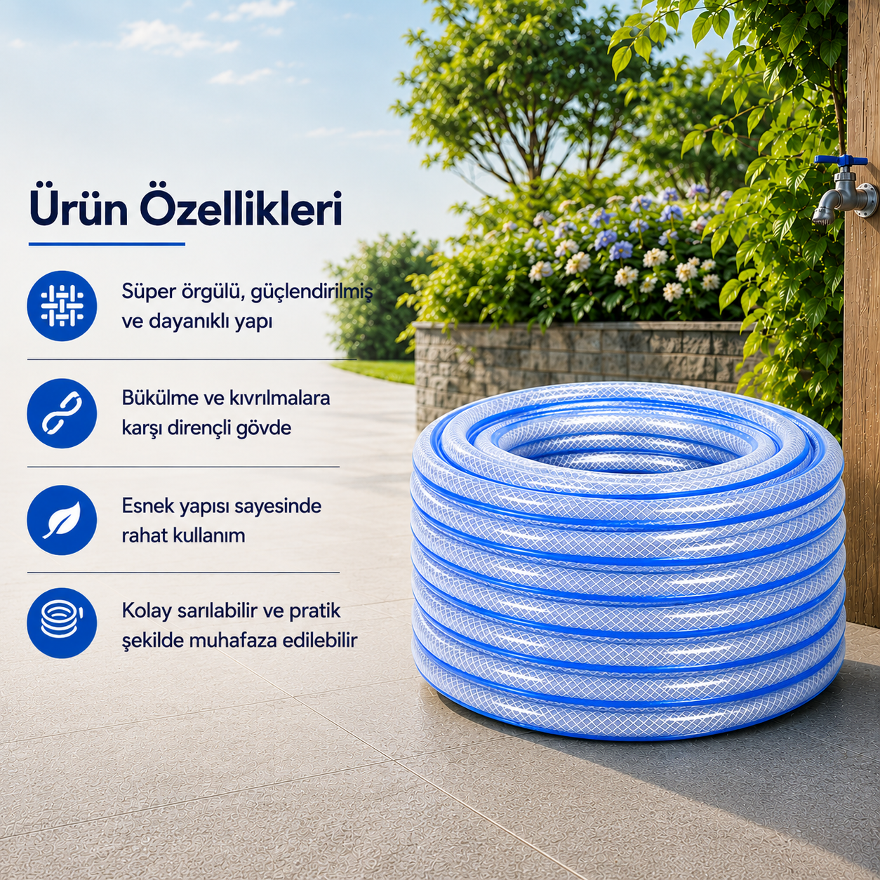 Süper Örgülü 13 mm Su Hortumu