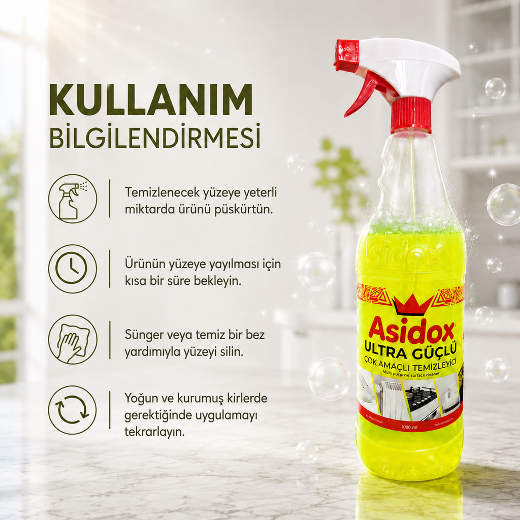 Asidox Ultra Güçlü 1000 ml Çok Amaçlı Temizlik Spreyi 1000ML
