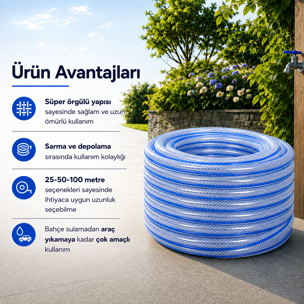 Süper Örgülü 13 mm Su Hortumu