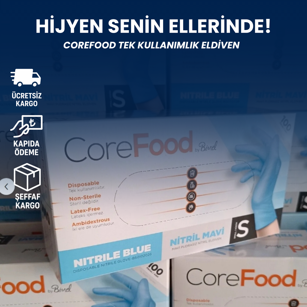 Corefood Pudrasız, Latekssiz Tek Kullanımlık Eldiven – 100 Çift
