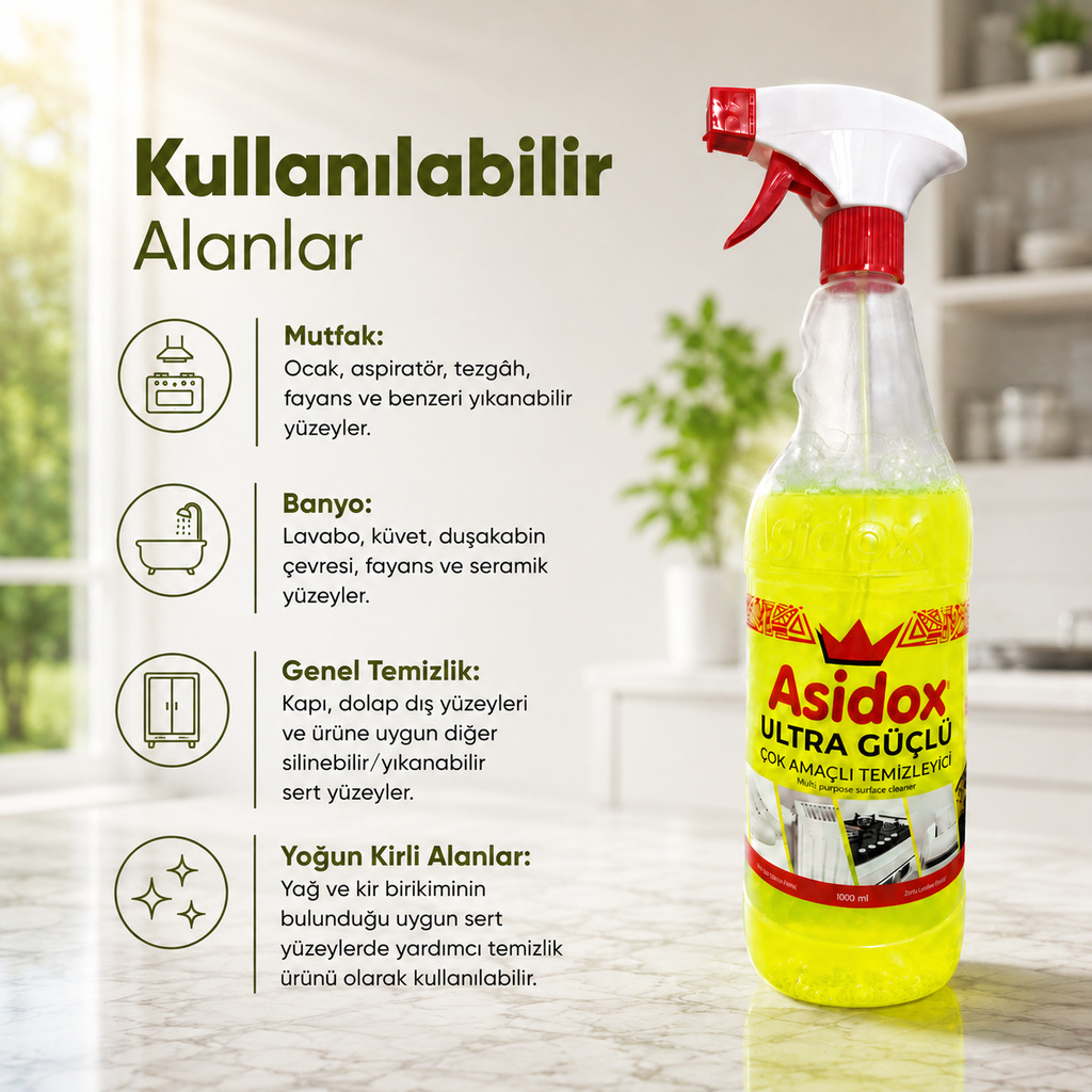 Asidox Ultra Güçlü 1000 ml Çok Amaçlı Temizlik Spreyi 1000ML