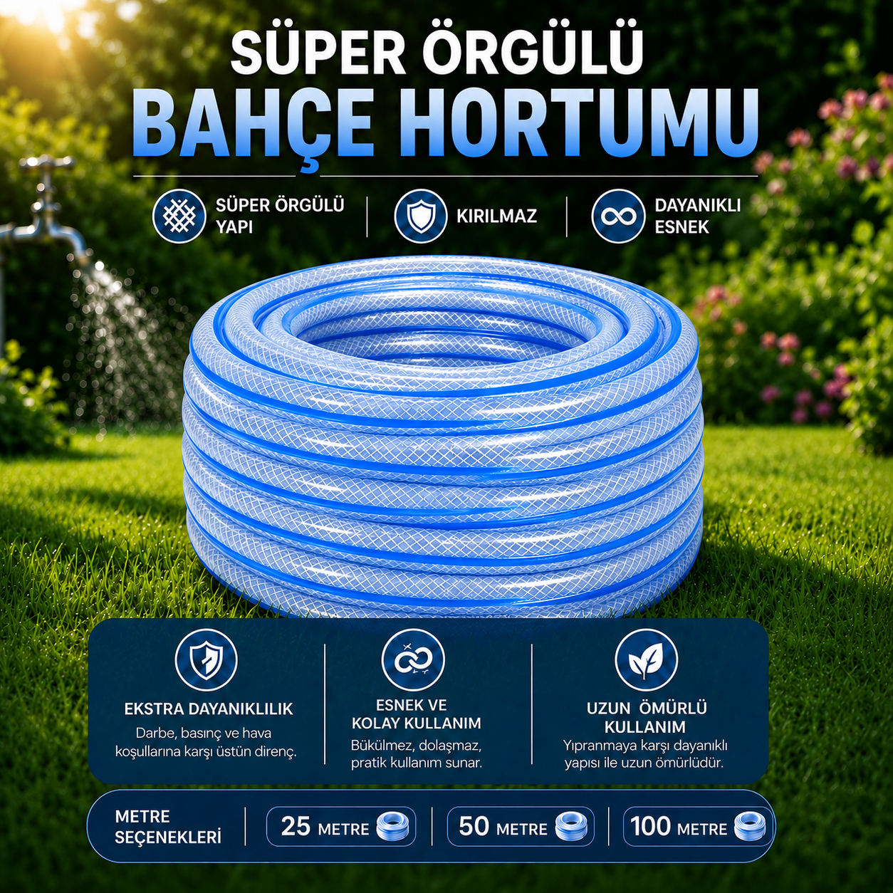 Süper Örgülü 13 mm Su Hortumu