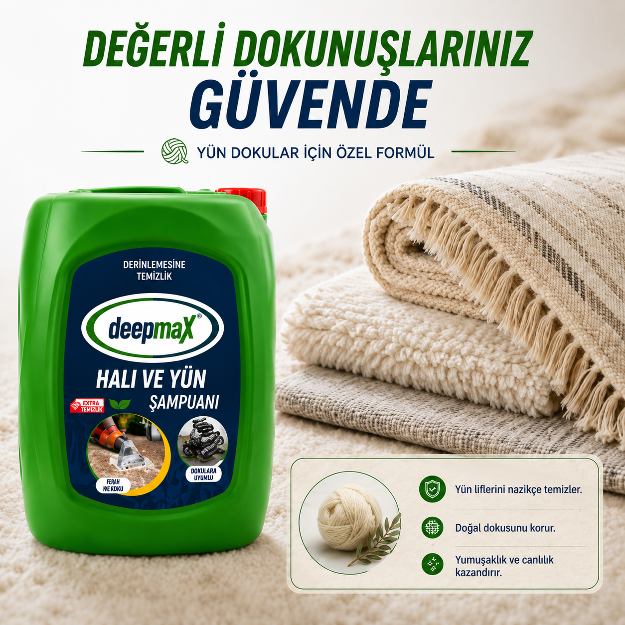 DEEPMAX| HALI VE YÜN ŞAMPUANI - TÜM LEKE VE KİRLERE KARŞI