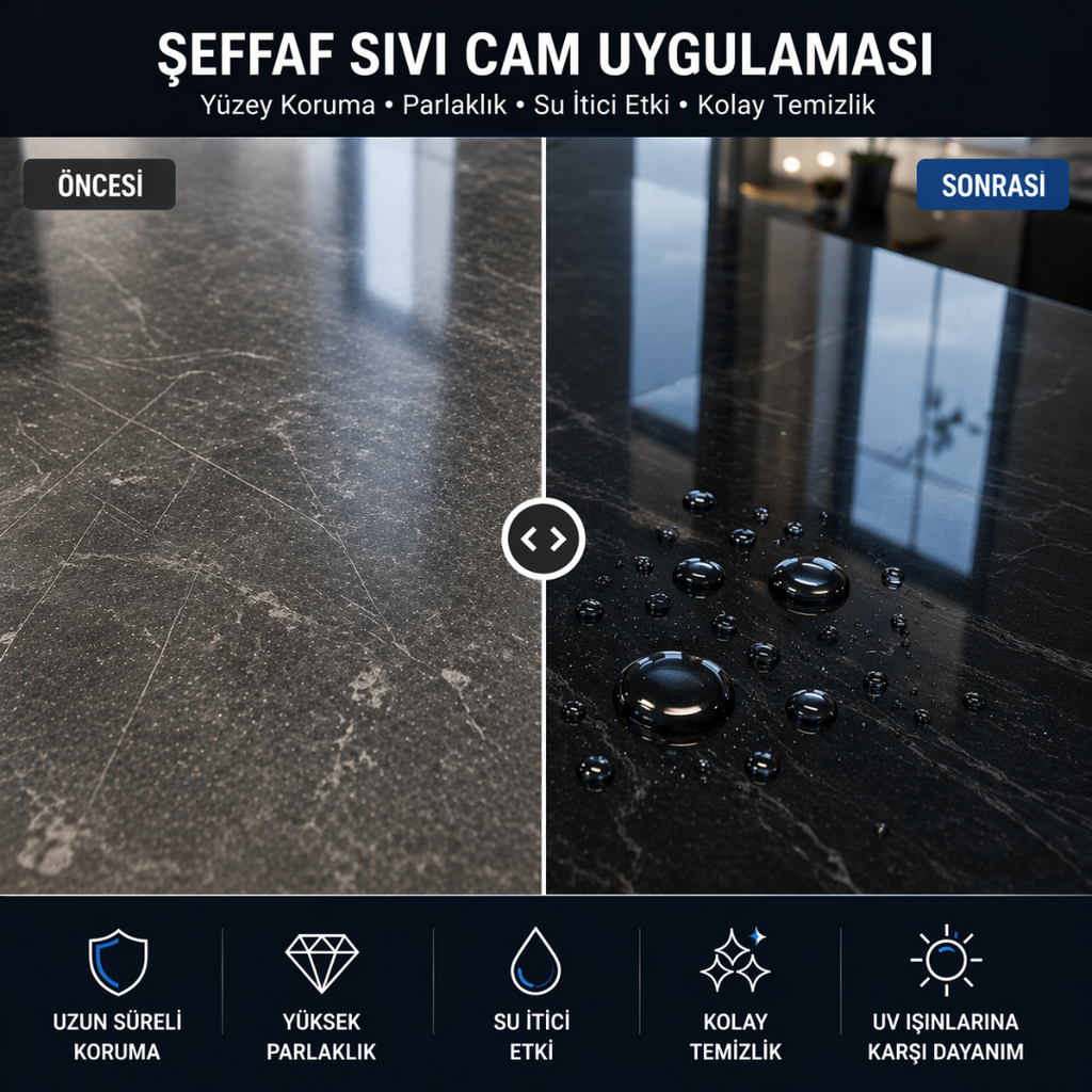 Şeffaf Sıvı Cam Kaplama ile Kırmadan Su Geçirmez Yüzey Koruması