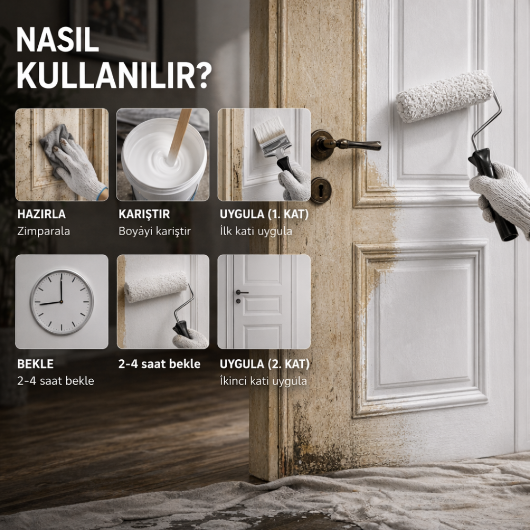 Panel Kapı Boyası – Yüksek Örtücülük Sağlayan Kokusuz Su Bazlı Panel Kapı Boyası - Beyaz Renk
