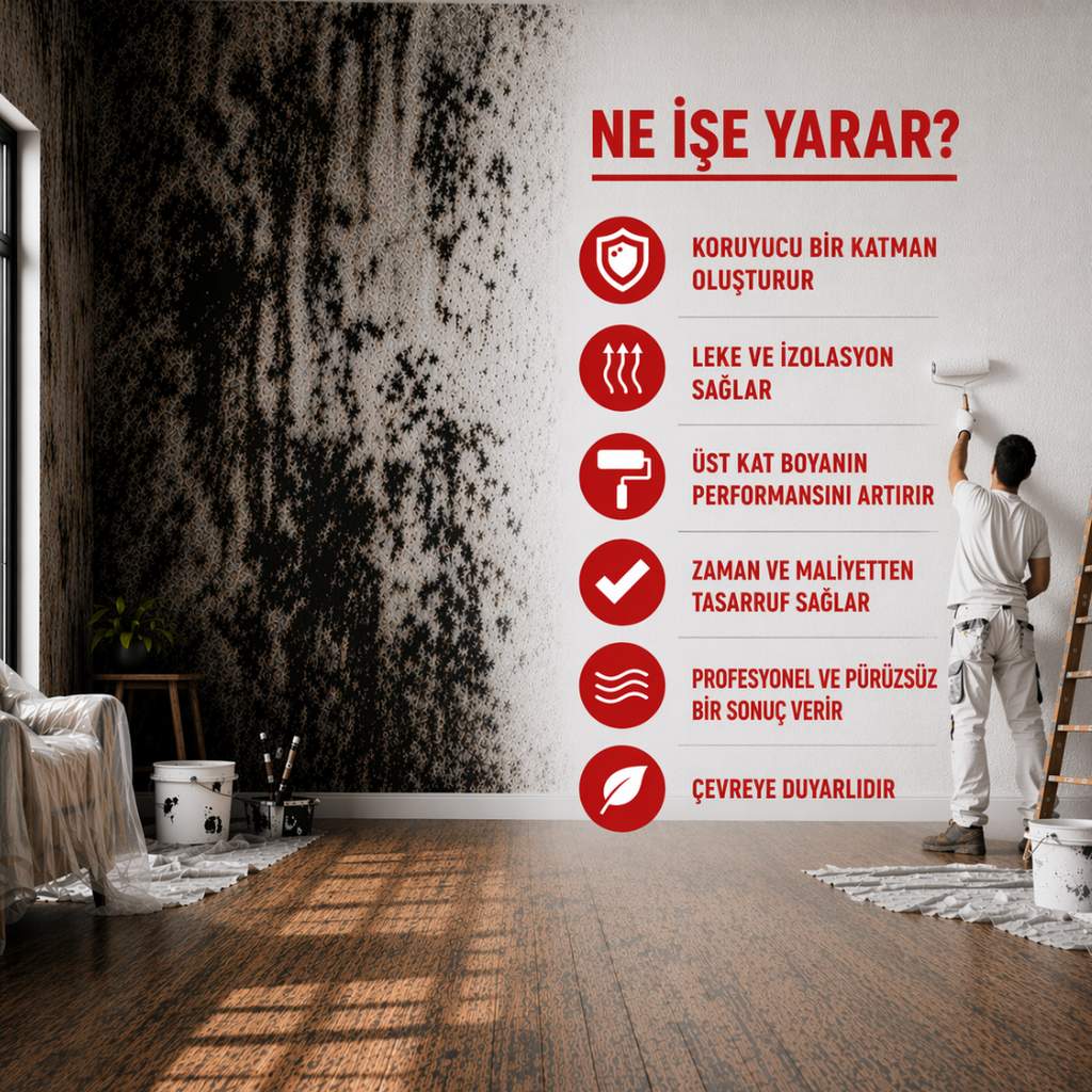 Active İs Kapatan Boya – Lekeli ve İsli Yüzeyleri Tek Katta Kapatan Beyaz Mat Boya