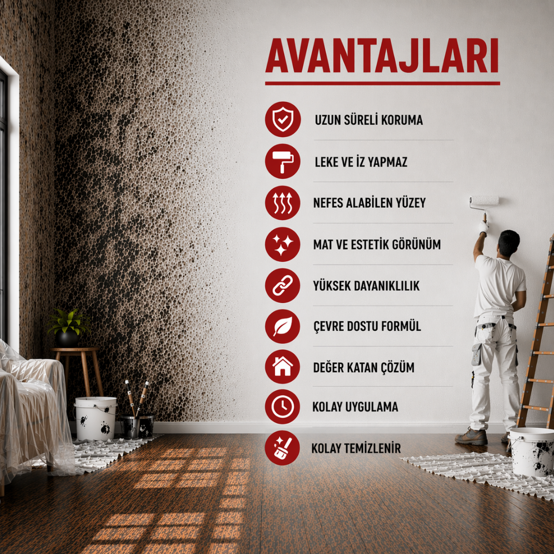 Active İs Kapatan Boya – Lekeli ve İsli Yüzeyleri Tek Katta Kapatan Beyaz Mat Boya