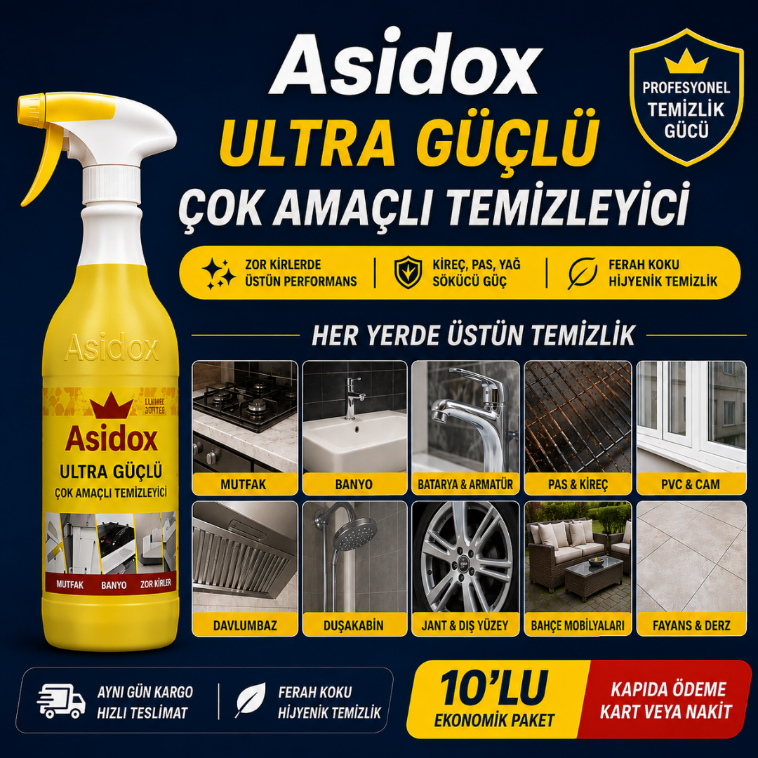 ASİDOX 10’lu Temizlik Seti (5 + 5) – Çok Amaçlı + Kireç & Pas Çözücü Ekonomik Paket