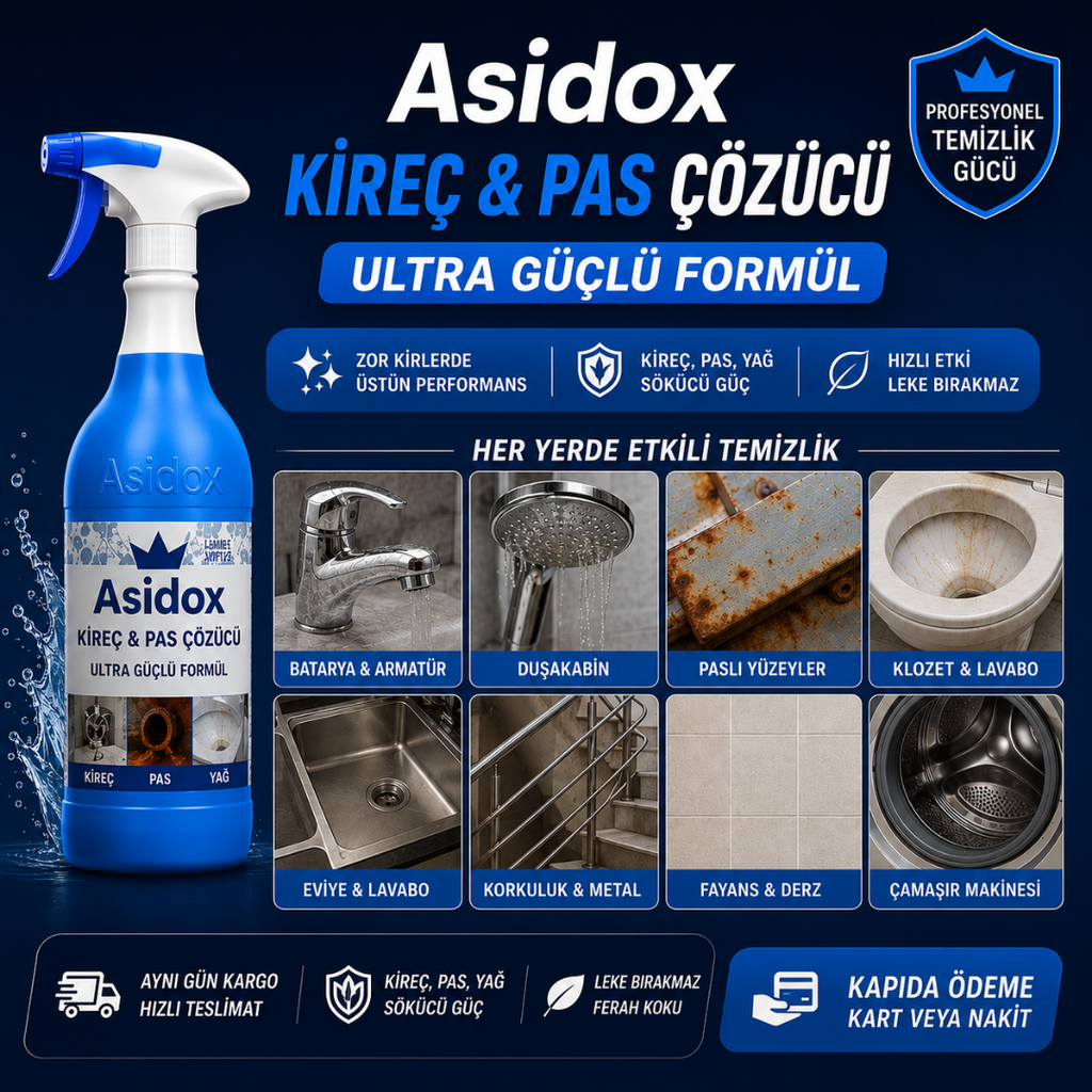 ASİDOX 10’lu Temizlik Seti (5 + 5) – Çok Amaçlı + Kireç & Pas Çözücü Ekonomik Paket