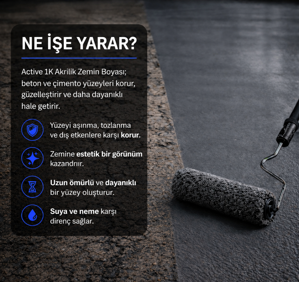 İç & Dış Mekânlara Uygun Yüksek Performanslı 1k Akrilik Zemin Boyası (Renk: RAL 7040)