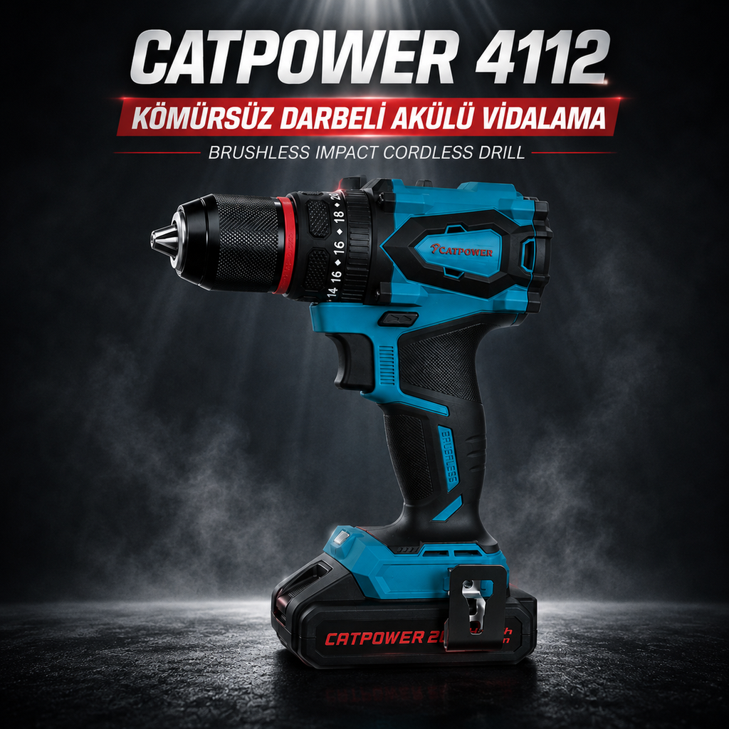 CATPOWER 4112 Kömürsüz Darbeli Akülü Vidalama 20V – 50 Nm, Çift Akülü, 50 Parça Aksesuar Seti