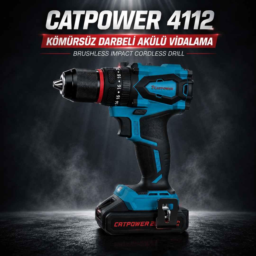 CATPOWER 4112 Kömürsüz Darbeli Akülü Vidalama 20V – 50 Nm, Çift Akülü, 50 Parça Aksesuar Seti