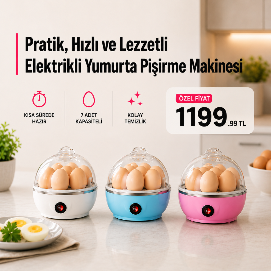 Pratik Elektirikli Yumurta Haşlama Makinesi - 7 yumurta kapasiteli