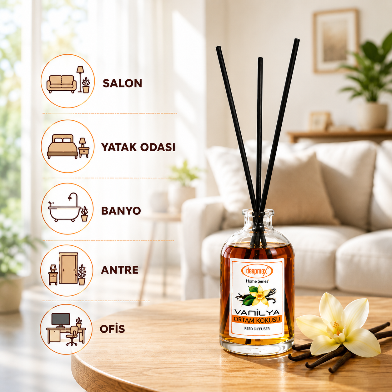 Vanilya Ortam Kokusu Bambu Çubuklu  - 100 ML