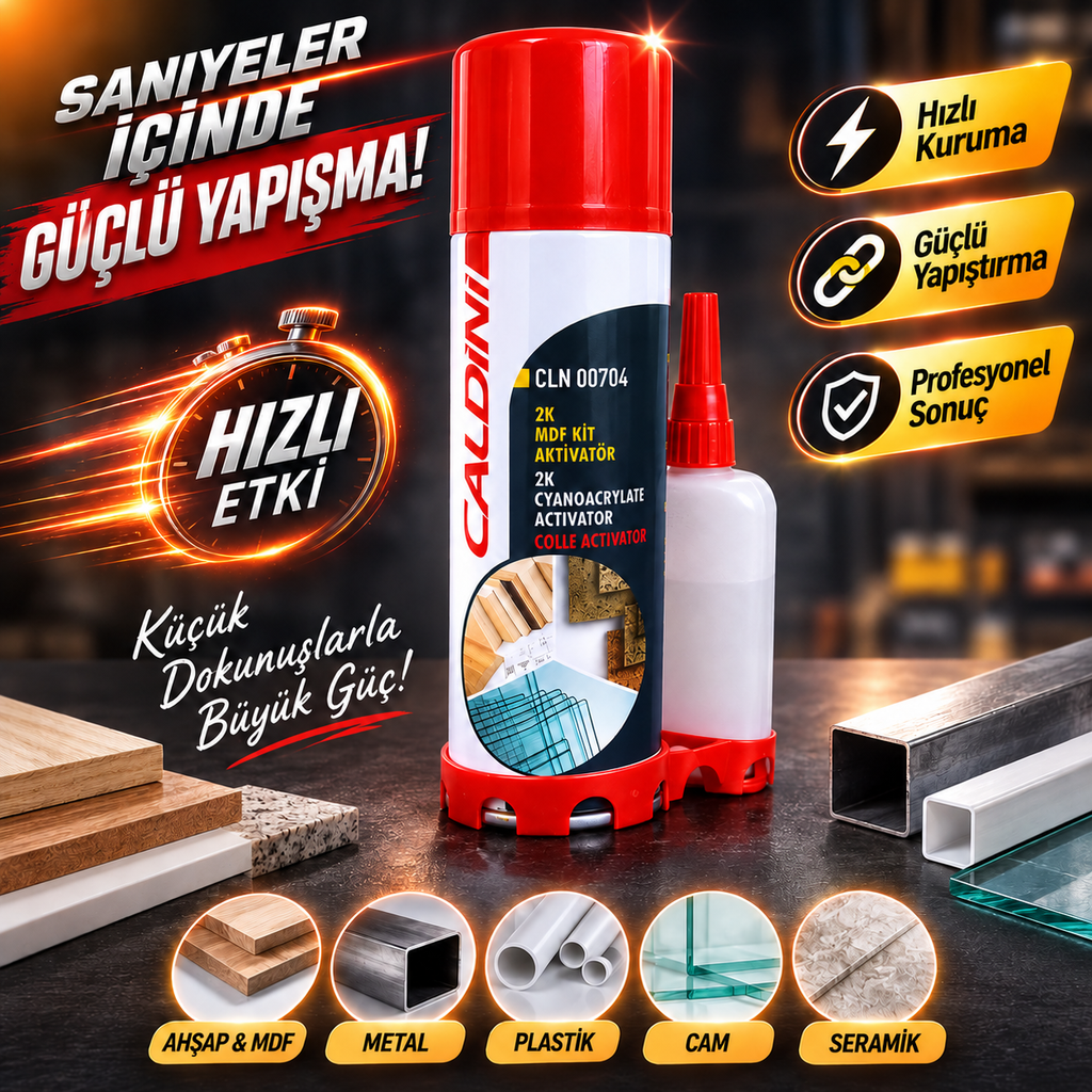 2K MDF Kit Hızlı Yapıştırıcı Seti – Aktivatör Sprey + Siyanoakrilat Güçlü Yapıştırıcı – Saniyeler İçinde Hızlı Kuruma ve Güçlü Tutunma – Ahşap, MDF, Metal, Plastik, Cam ve Seramik İçin Profesyonel Yapıştırma Çözümü