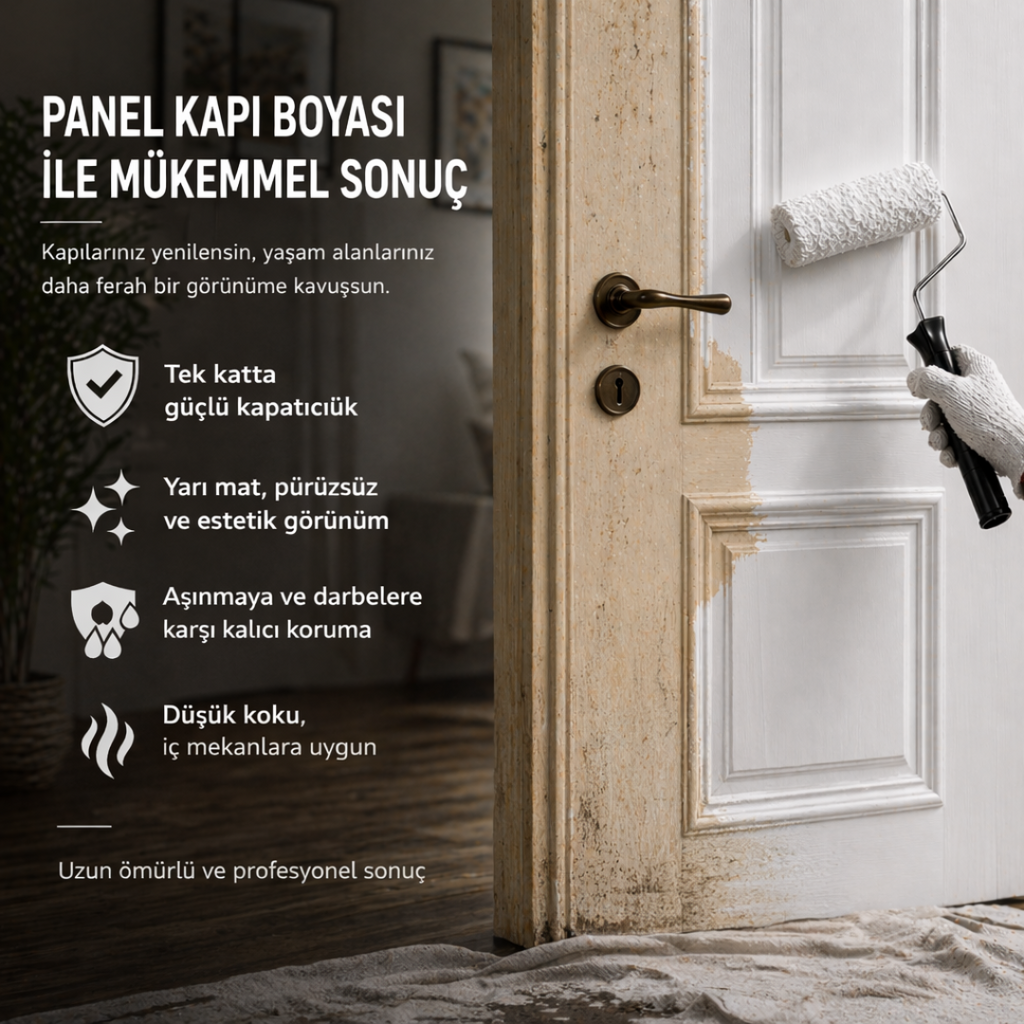 Panel Kapı Boyası – Yüksek Örtücülük Sağlayan Kokusuz Su Bazlı Panel Kapı Boyası - Beyaz Renk