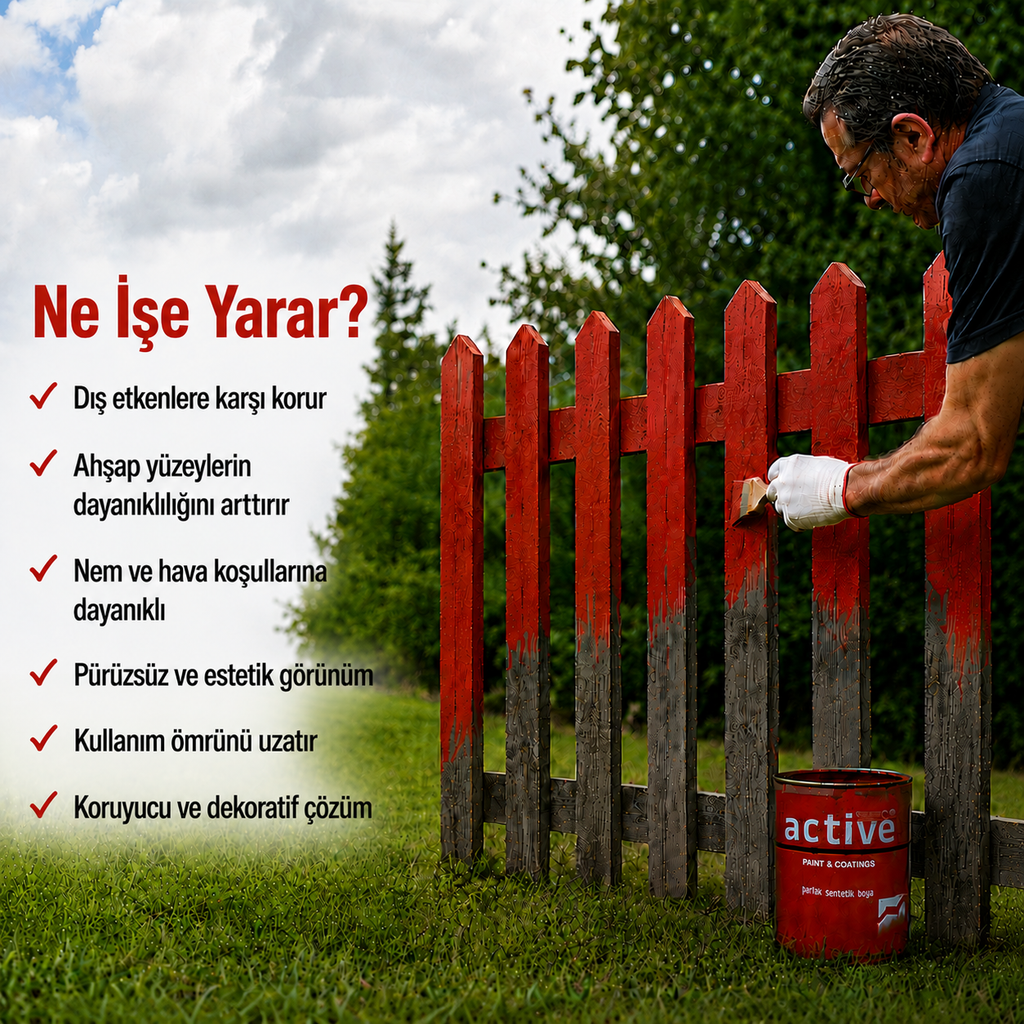 Active Multifonksiyonel Antipaslı Parlak Sentetik Boya – Astar & Son Kat Bir Arada, Ahşap ve Metal Yüzeyler İçin