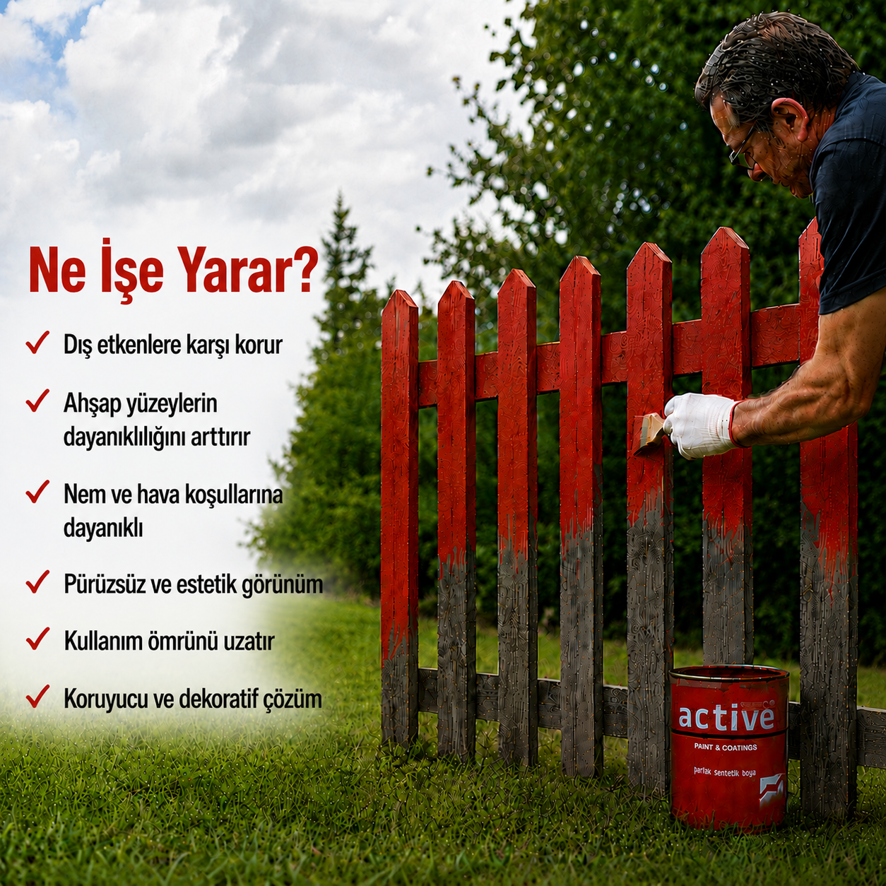Active Multifonksiyonel Antipaslı Parlak Sentetik Boya – Astar & Son Kat Bir Arada, Ahşap ve Metal Yüzeyler İçin