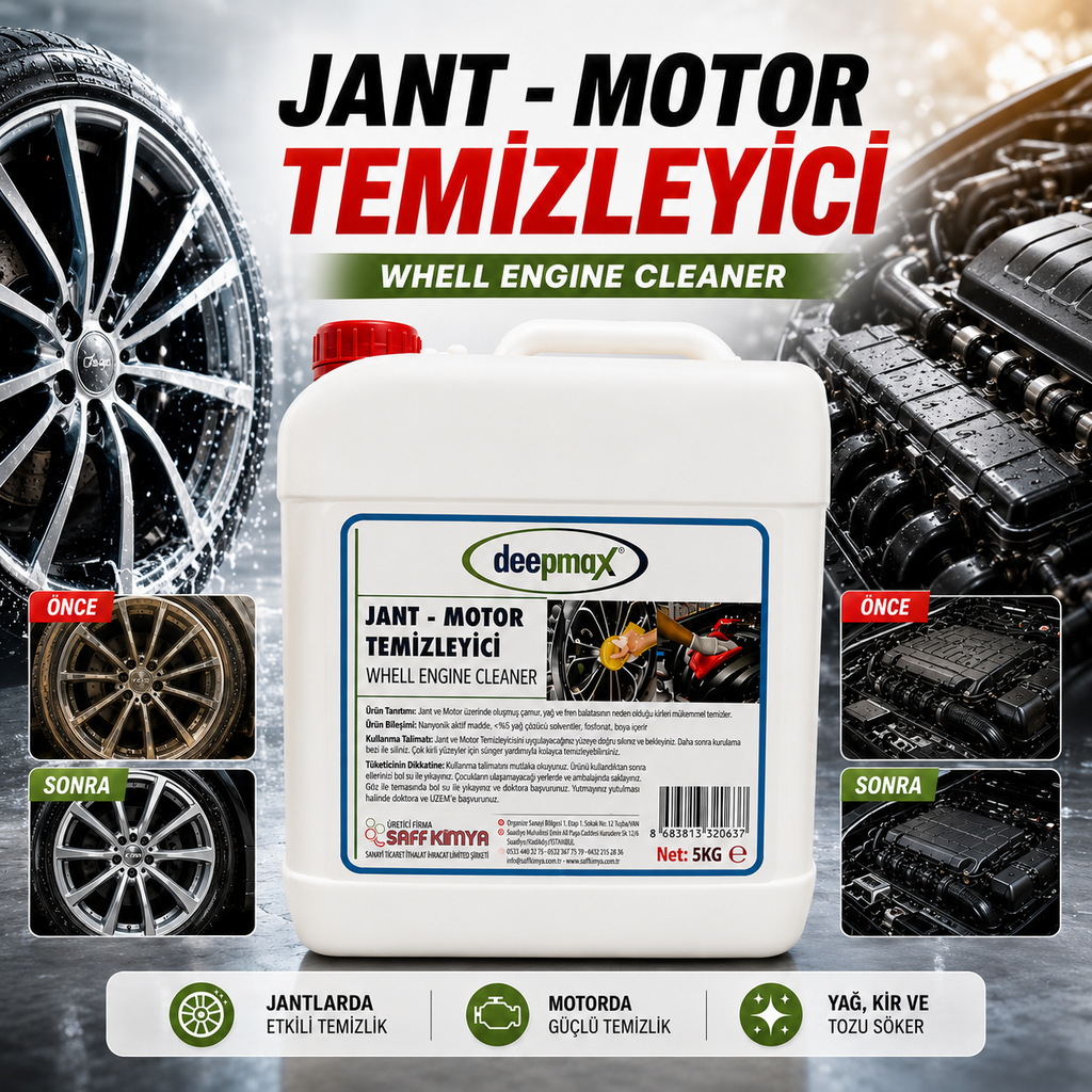 PROFESYONEL JANT & MOTOR TEMİZLEYİCİ Yağ • Fren Tozu • Yol Kirine Güçlü Etki - 5Kg