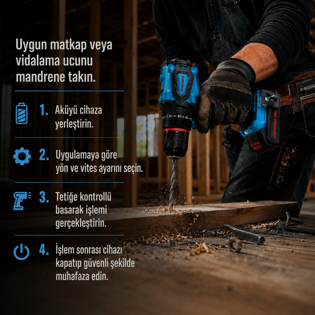 CATPOWER 4112 Kömürsüz Darbeli Akülü Vidalama 20V – 50 Nm, Çift Akülü, 50 Parça Aksesuar Seti
