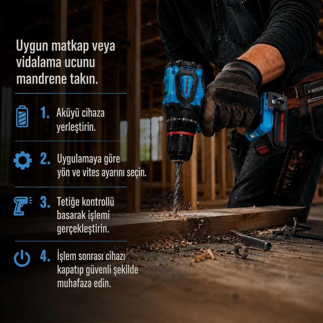 CATPOWER 4112 Kömürsüz Darbeli Akülü Vidalama 20V – 50 Nm, Çift Akülü, 50 Parça Aksesuar Seti