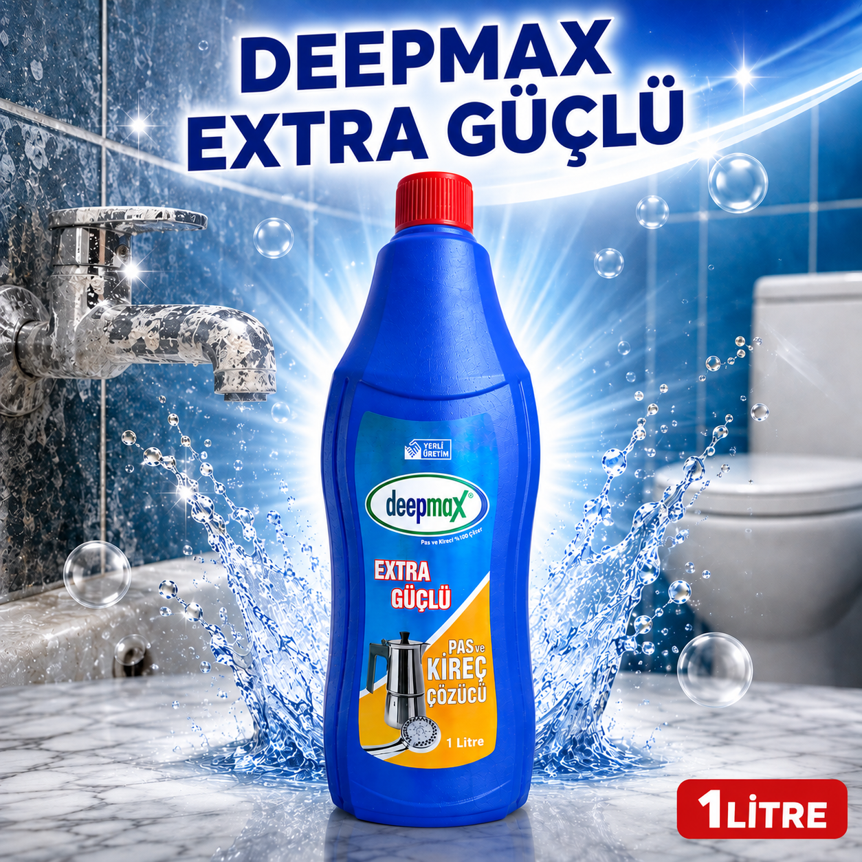 DEEPMAX EXTRA GÜÇLÜ PAS VE KİREÇ ÇÖZÜCÜ 1 L – ZORLU KİREÇ VE PAS KALINTILARINA KARŞI GÜÇLÜ TEMİZLİK