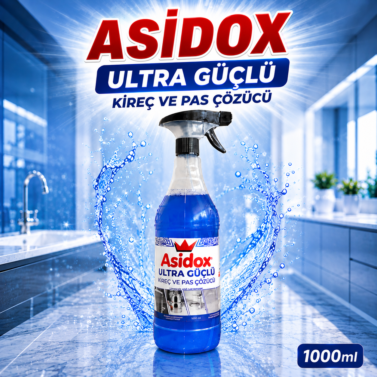 ASİDOX ULTRA GÜÇLÜ OVALAMA GEREKTİRMEYEN KİREÇ VE PAS ÇÖZÜCÜ-1000ml