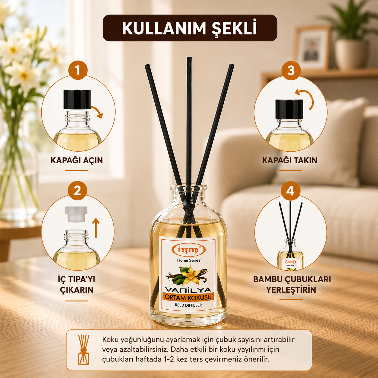 Vanilya Ortam Kokusu Bambu Çubuklu  - 100 ML