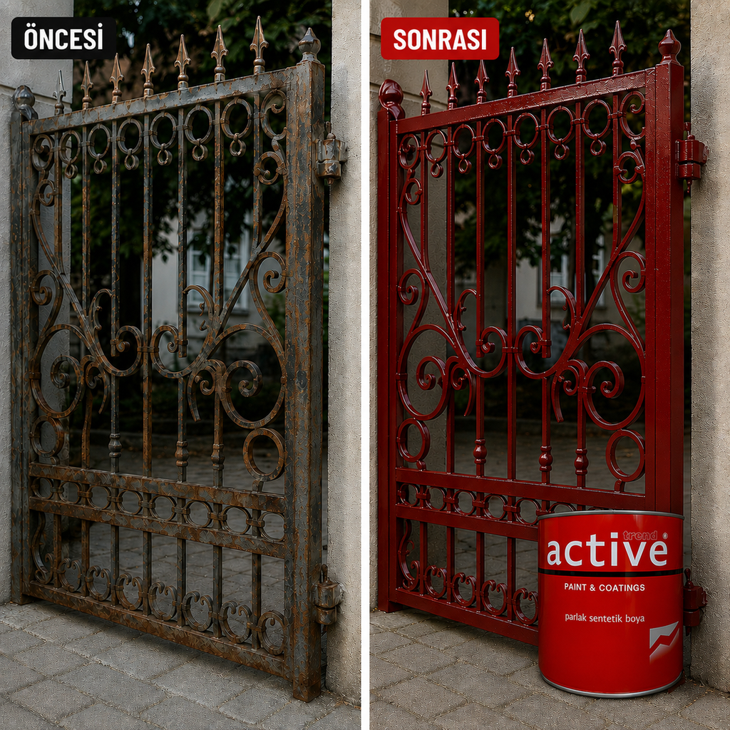 Active Multifonksiyonel Antipaslı Parlak Sentetik Boya – Astar & Son Kat Bir Arada, Ahşap ve Metal Yüzeyler İçin