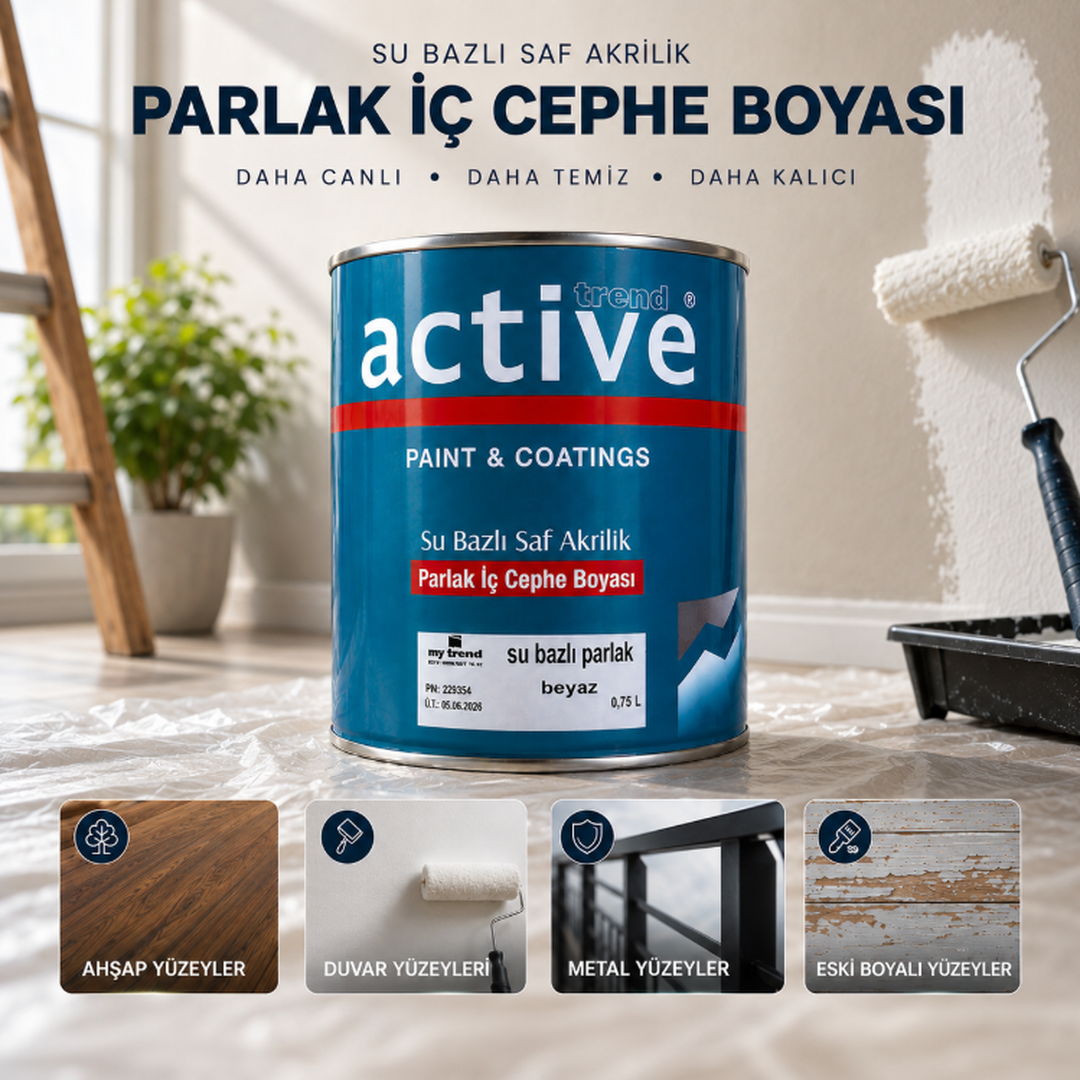 Ahşap, Duvar ve Metal Yüzeyler İçin Boya – Active Trend Su Bazlı Saf Akrilik, Mat & Parlak Seçenekli